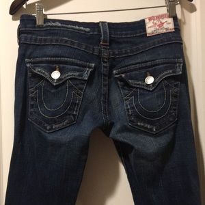 True Religion women Distressed Joey Flare low rise stonewash denim Jeans size 28